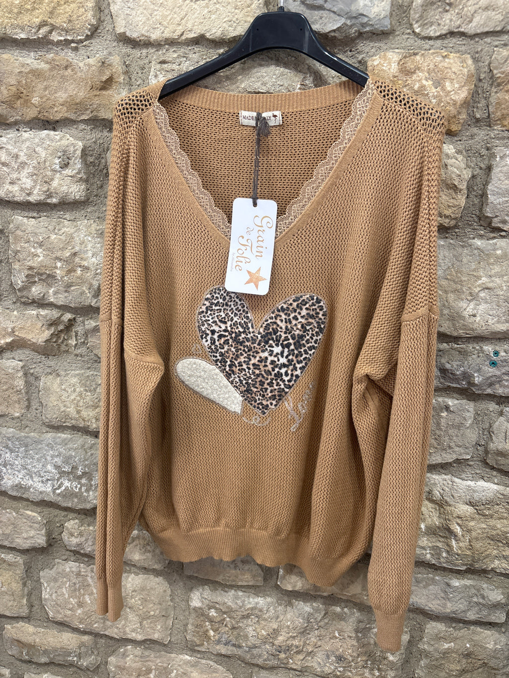 Pull camel coeur Léo