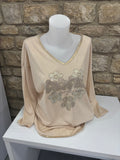 Top manches longues strass et fleurs