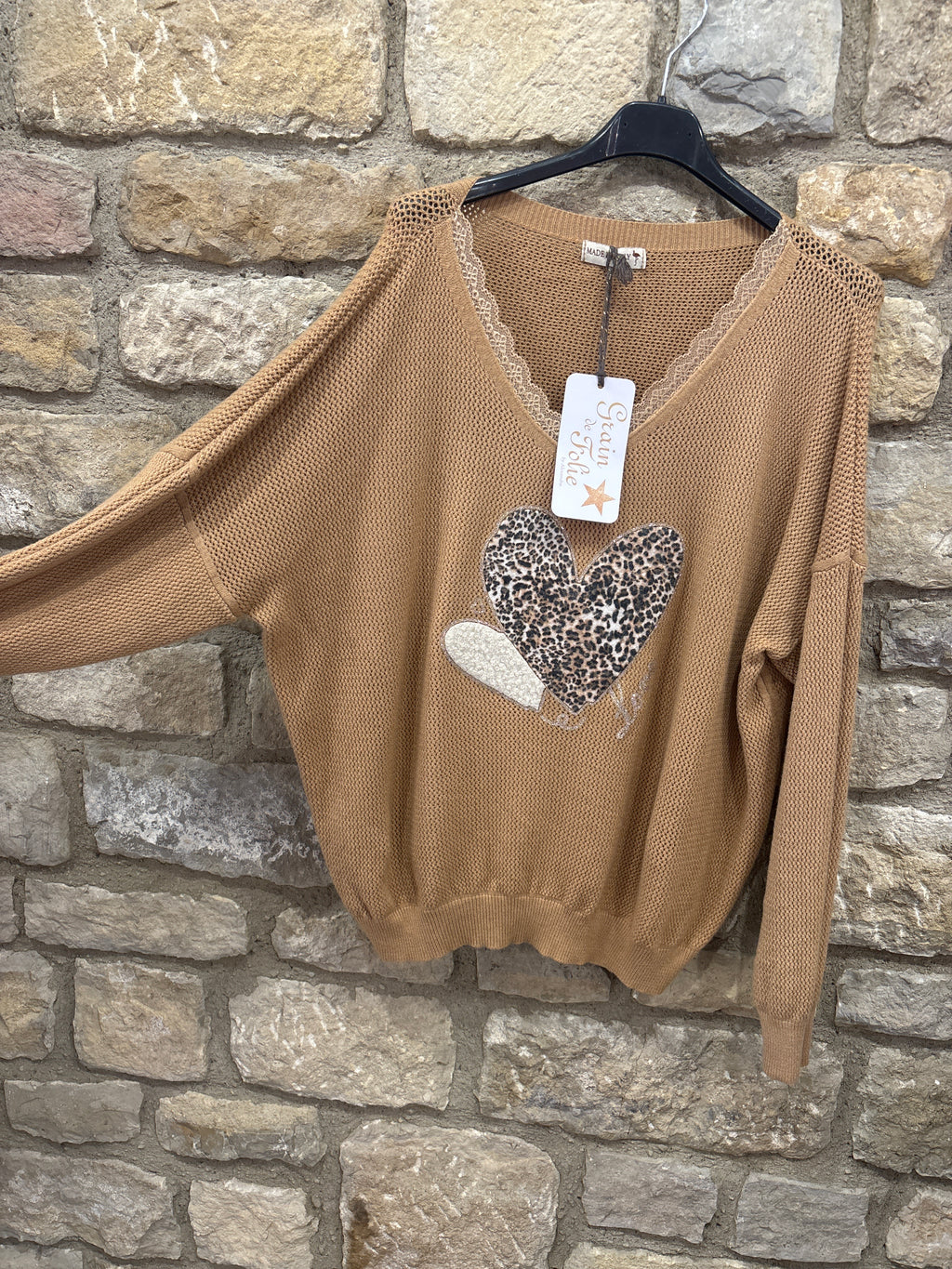 Pull camel coeur Léo