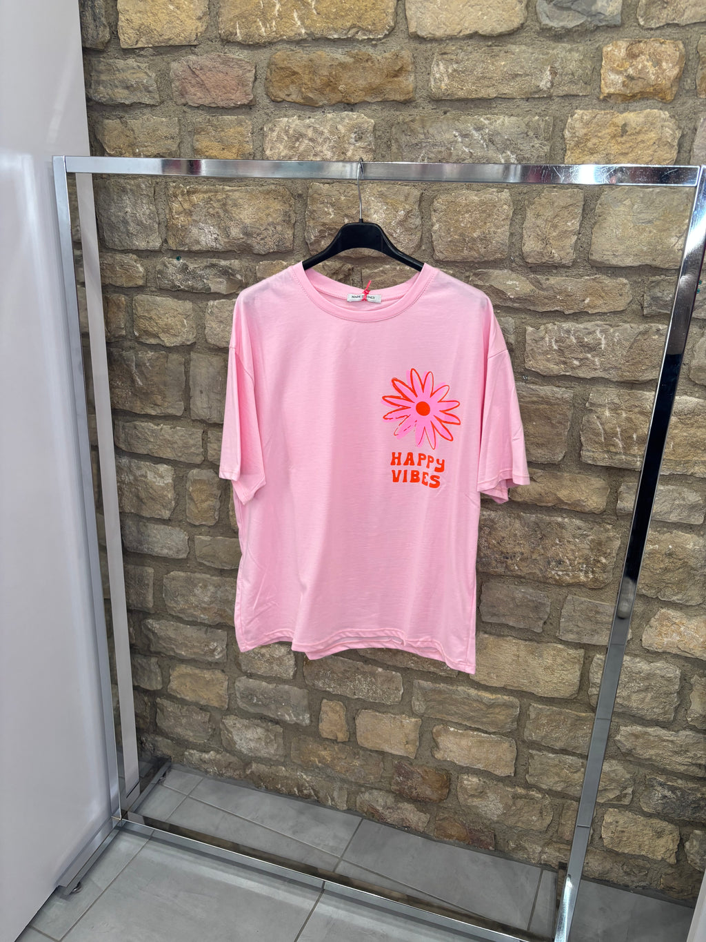 T-shirt à manches courtes Happy Vibes rose