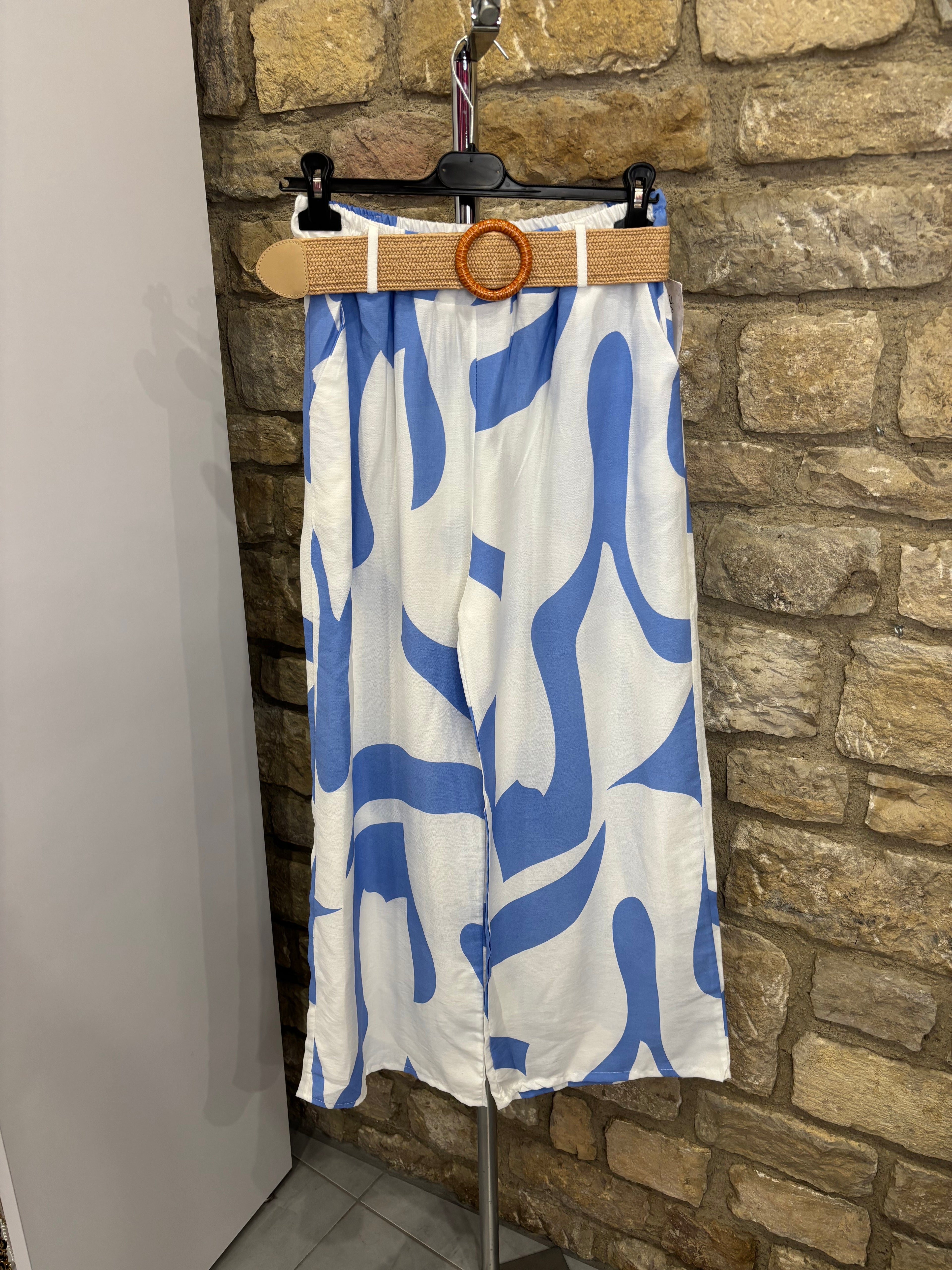 Pantalon à motifs abstrait fluide Bleu ciel