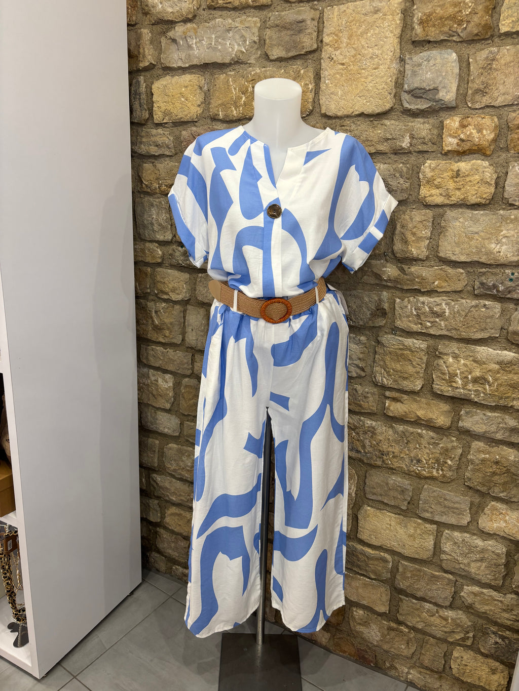 Pantalon à motifs abstrait fluide Bleu ciel