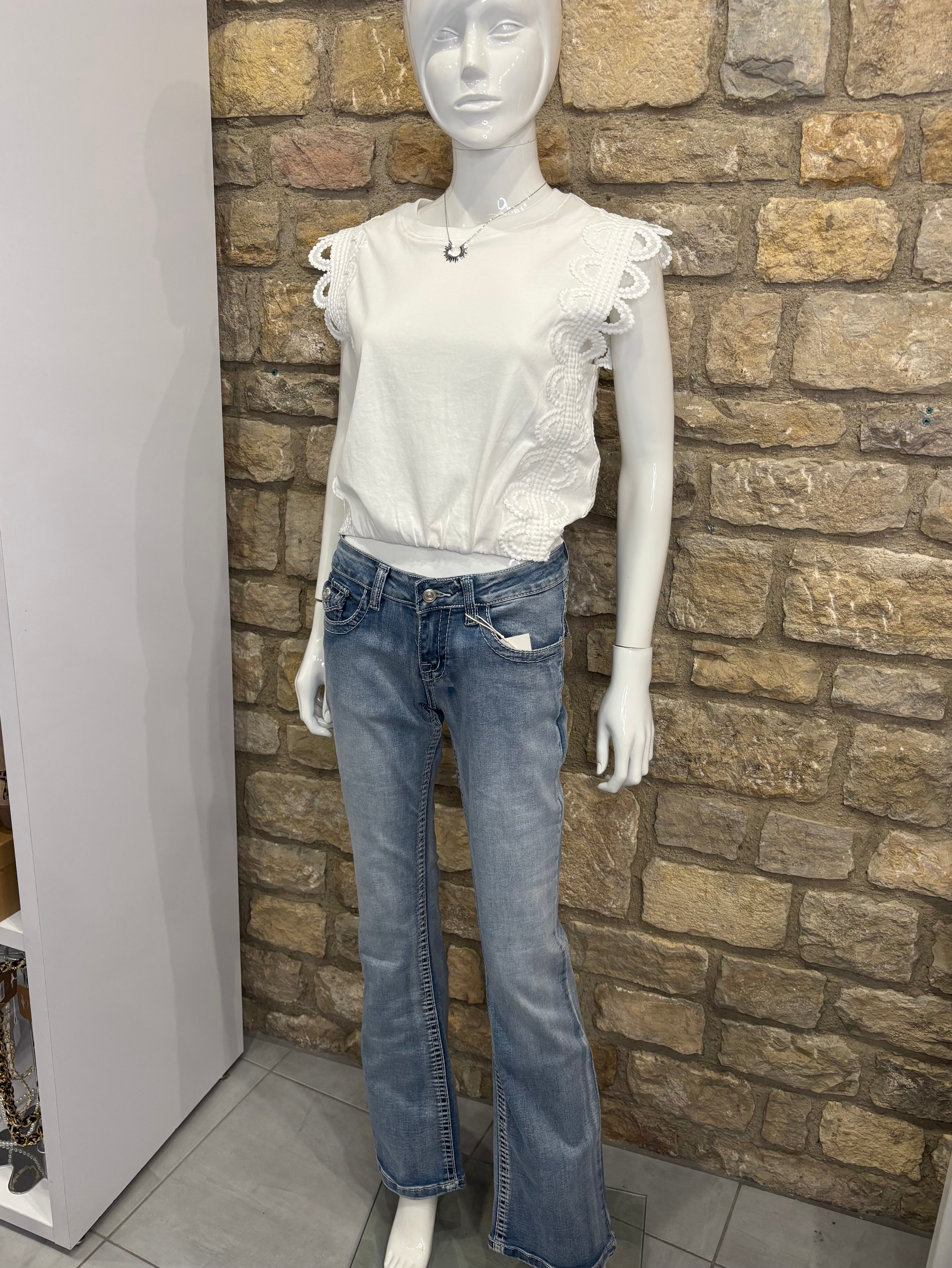 Crop Top en coton dentelle Blanc