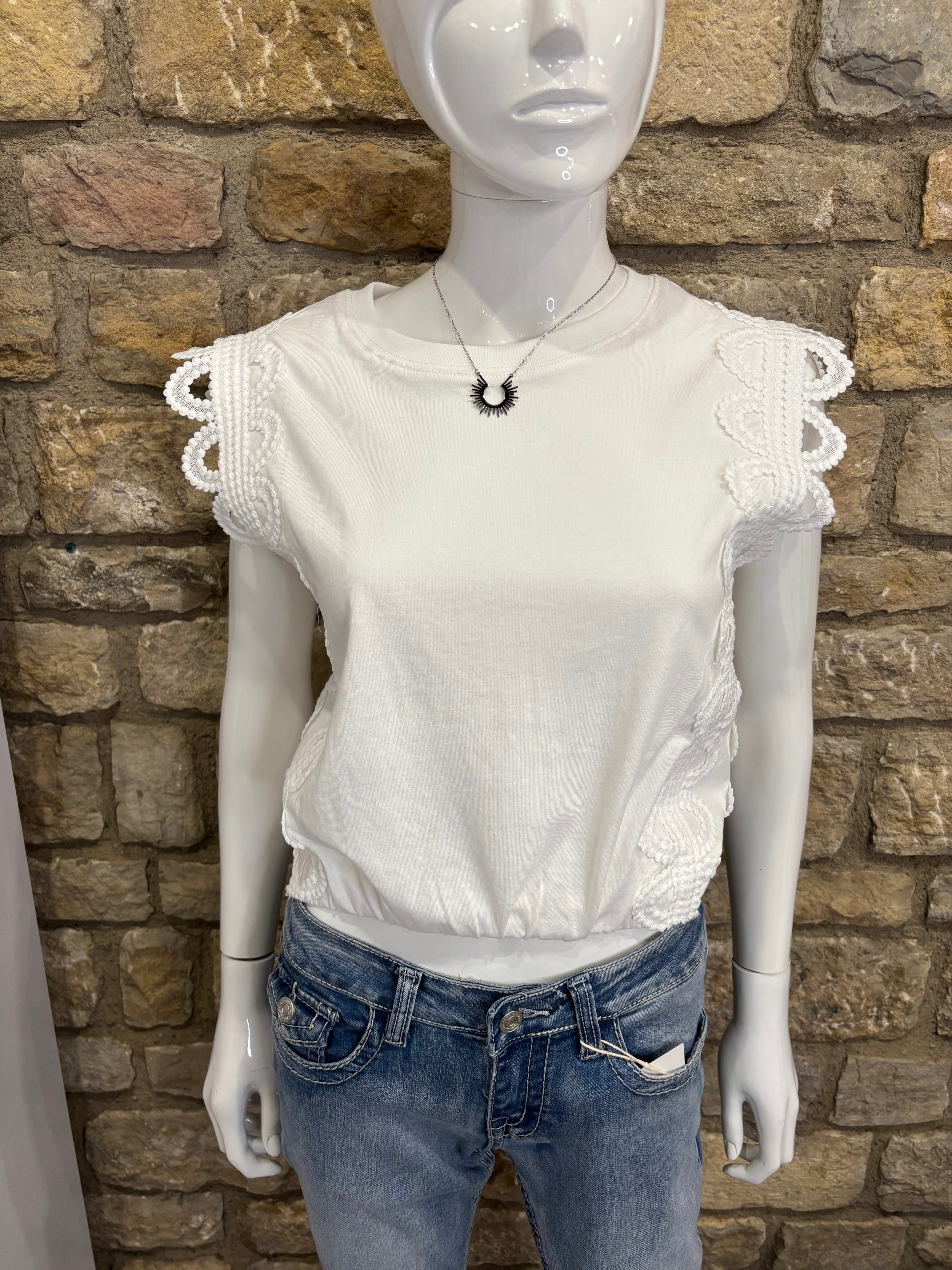 Crop Top en coton dentelle Blanc