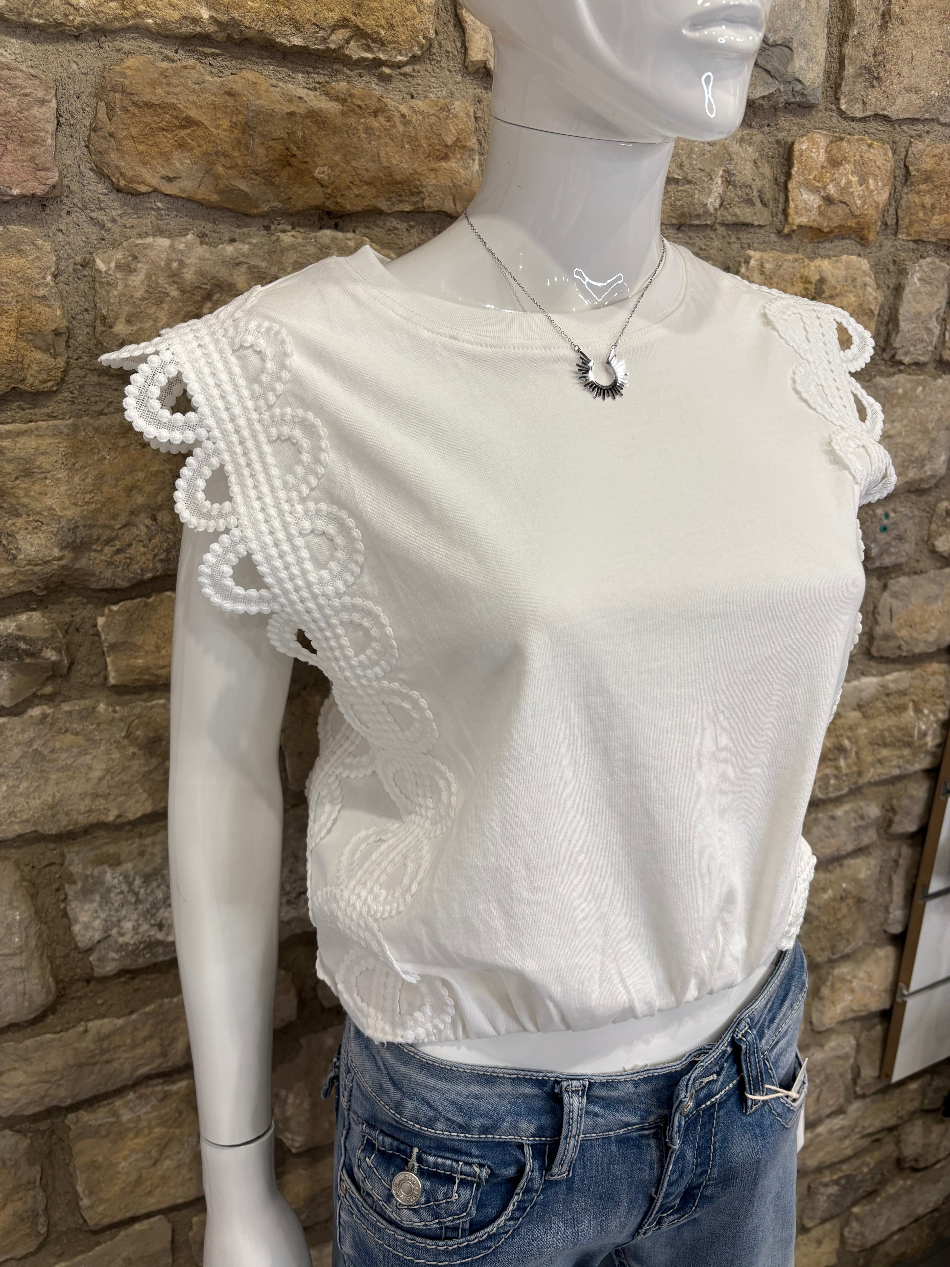 Crop Top en coton dentelle Blanc
