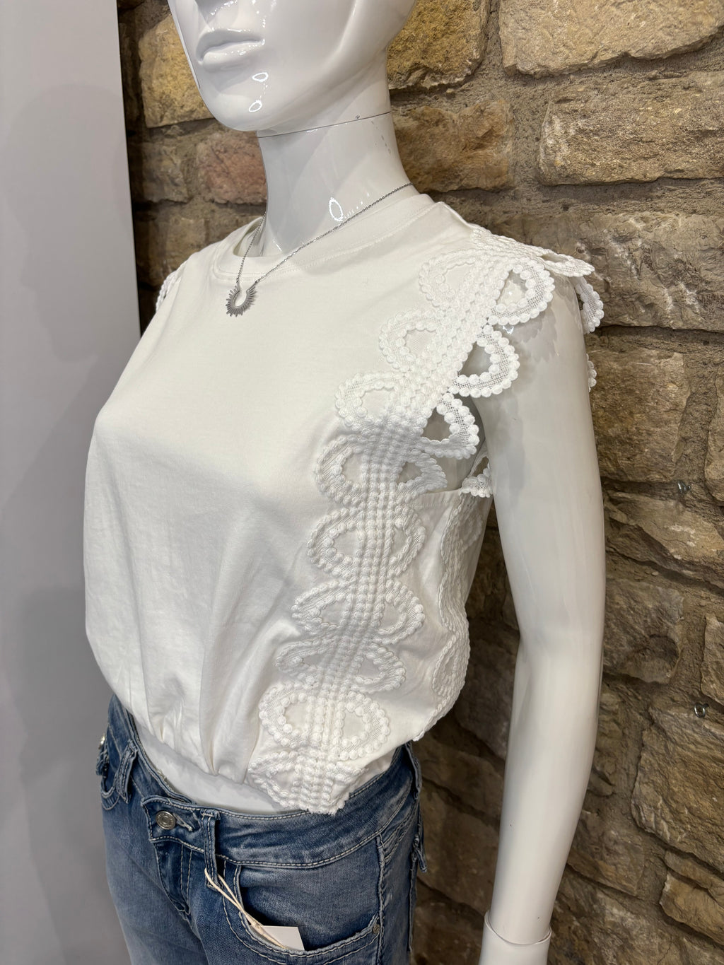 Crop Top en coton dentelle Blanc