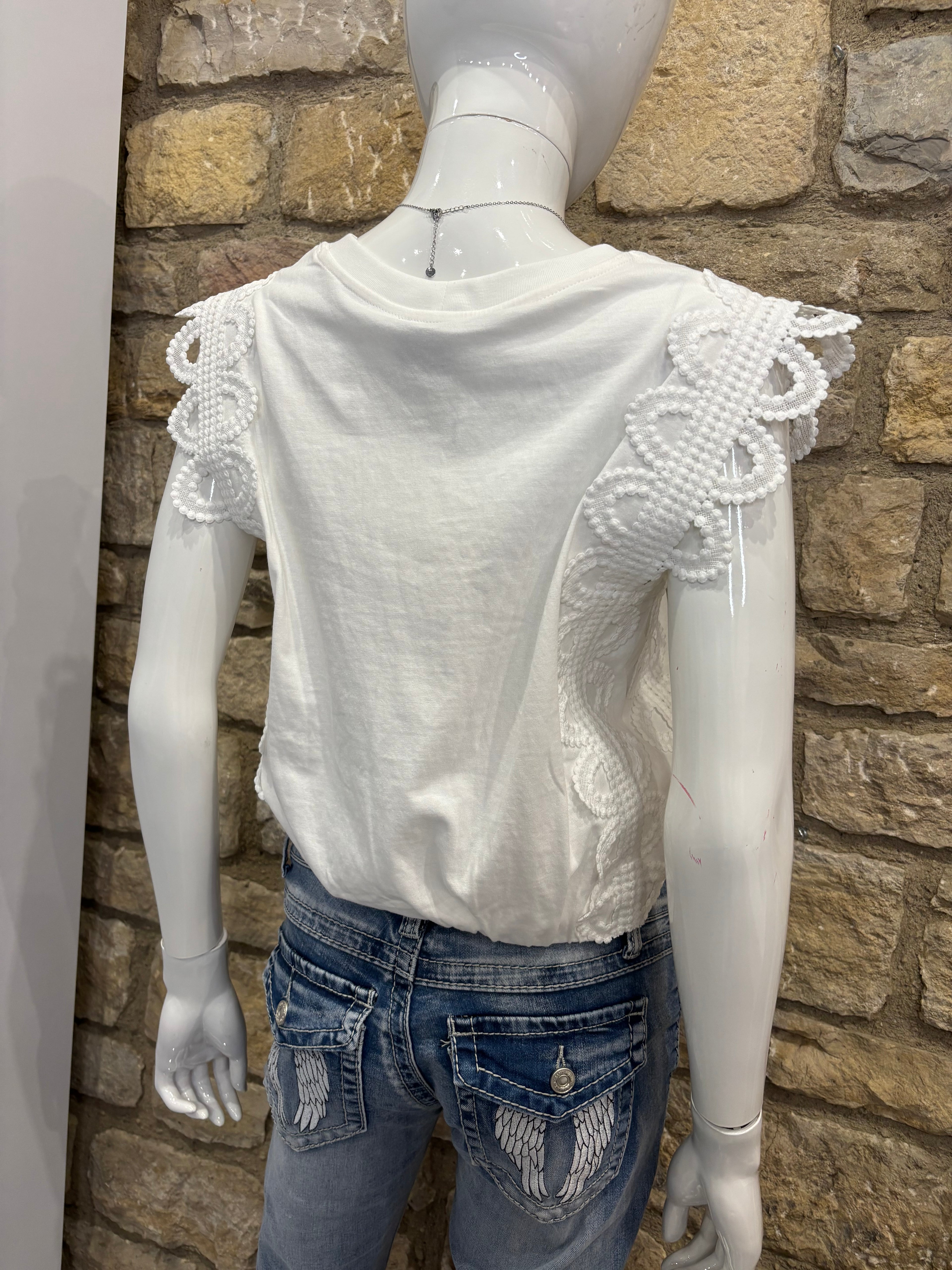 Crop Top en coton dentelle Blanc