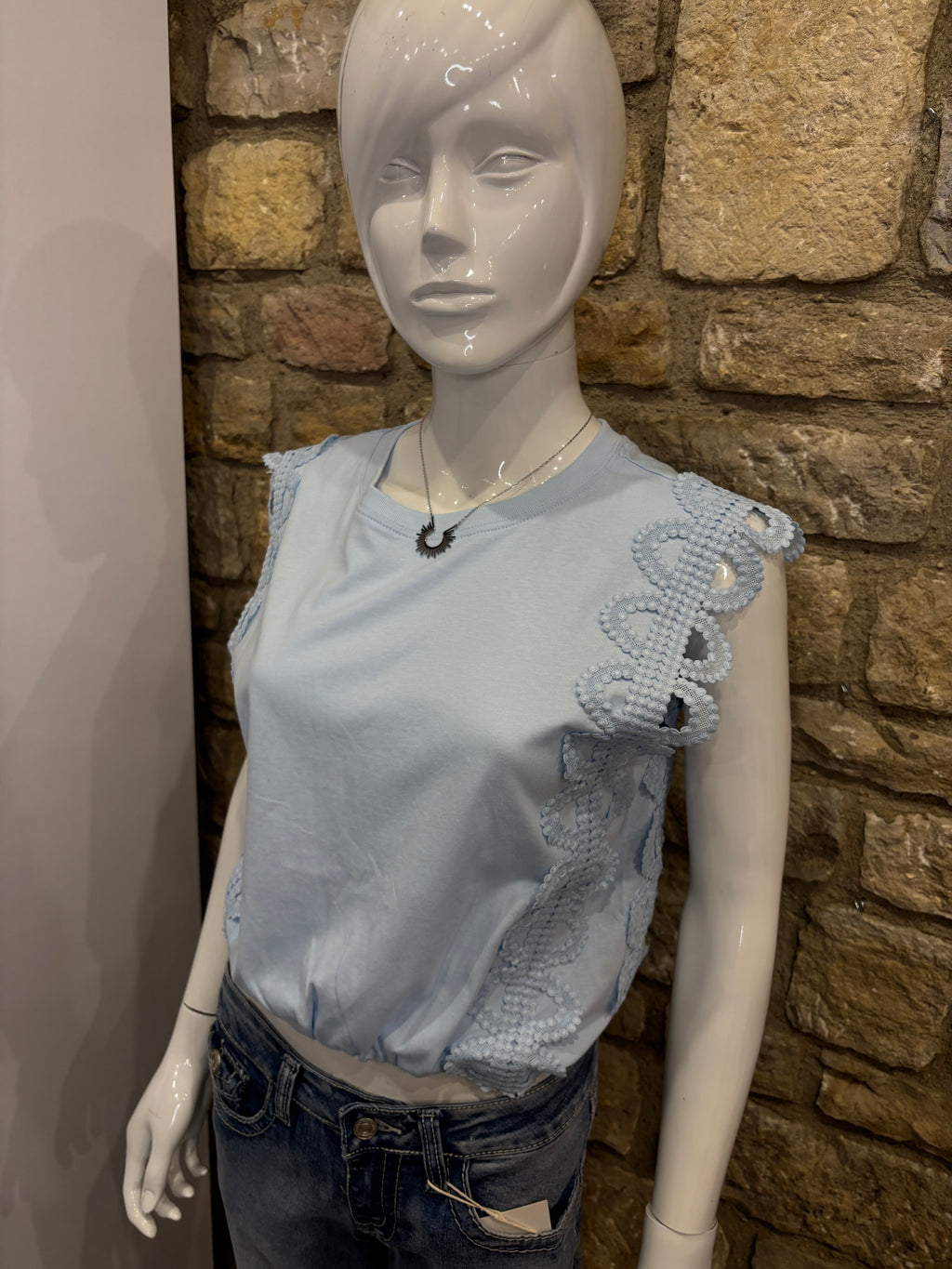 Crop Top en coton dentelle Bleu ciel