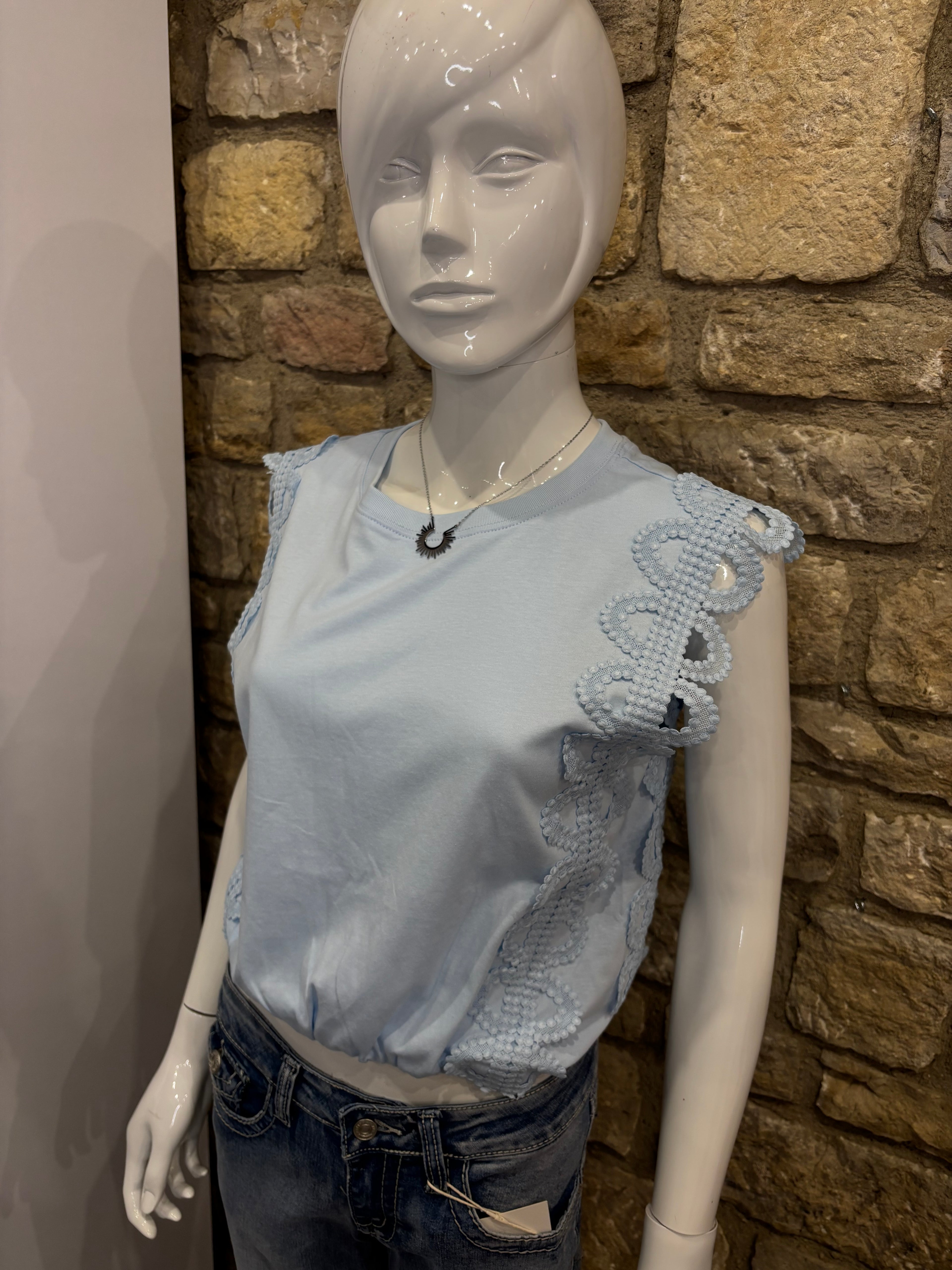 Crop Top en coton dentelle Bleu ciel