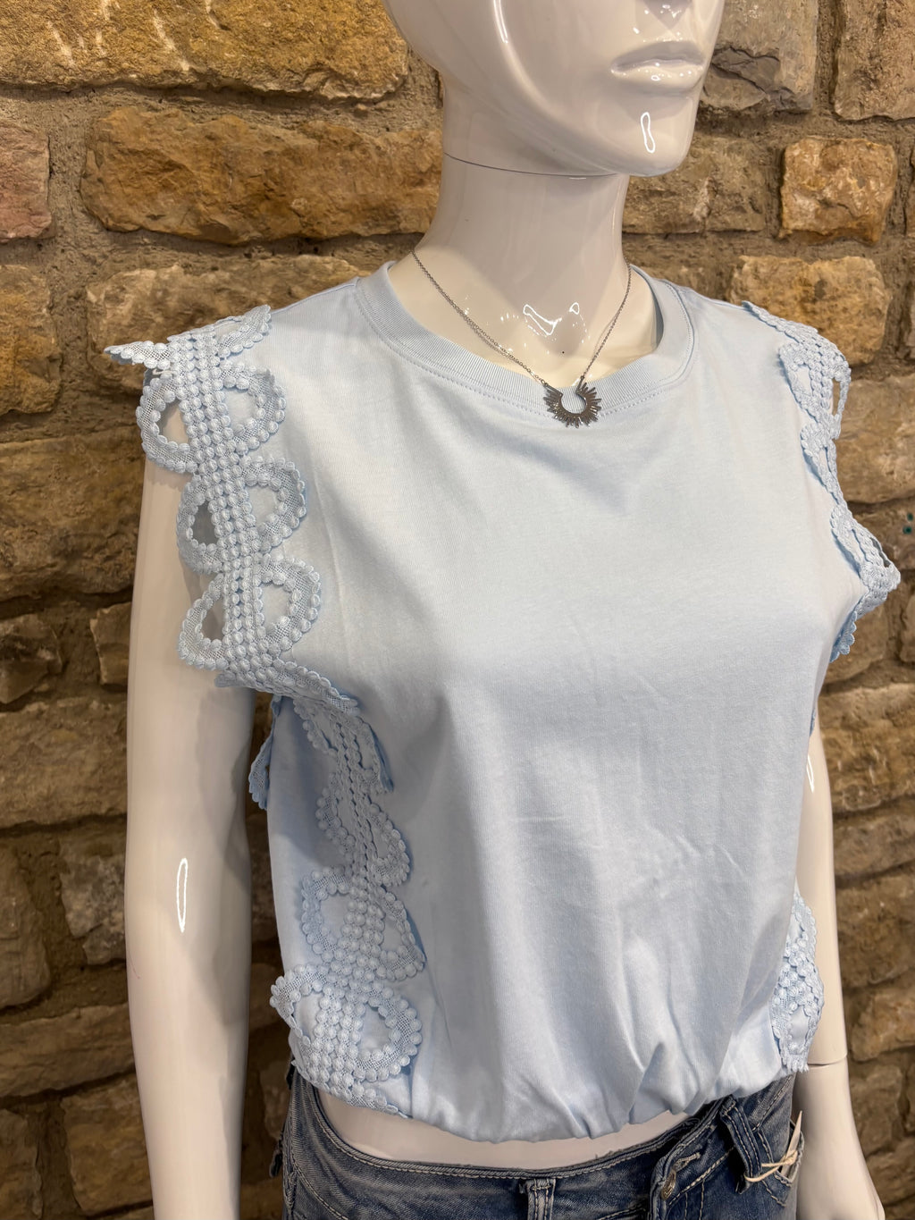 Crop Top en coton dentelle Bleu ciel