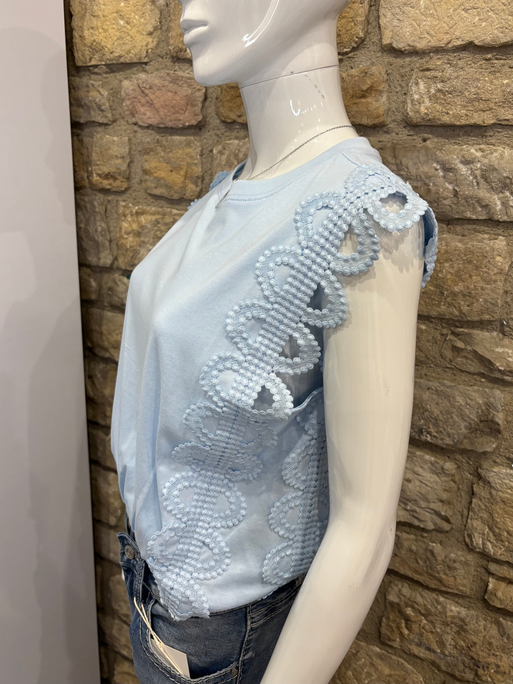 Crop Top en coton dentelle Bleu ciel