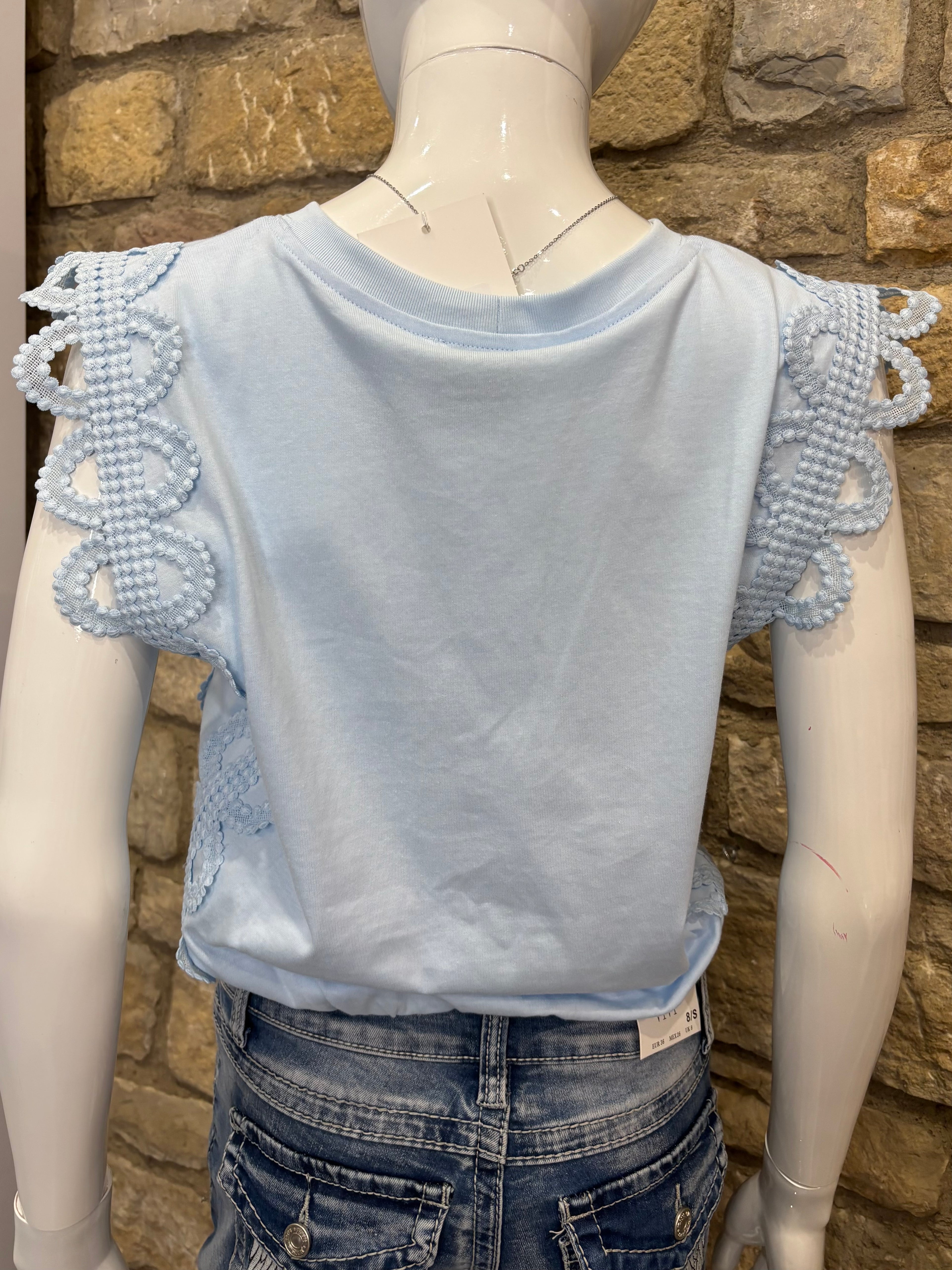 Crop Top en coton dentelle Bleu ciel