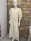 Ensemble Blouse et Pantalon guipure Selena Blanc