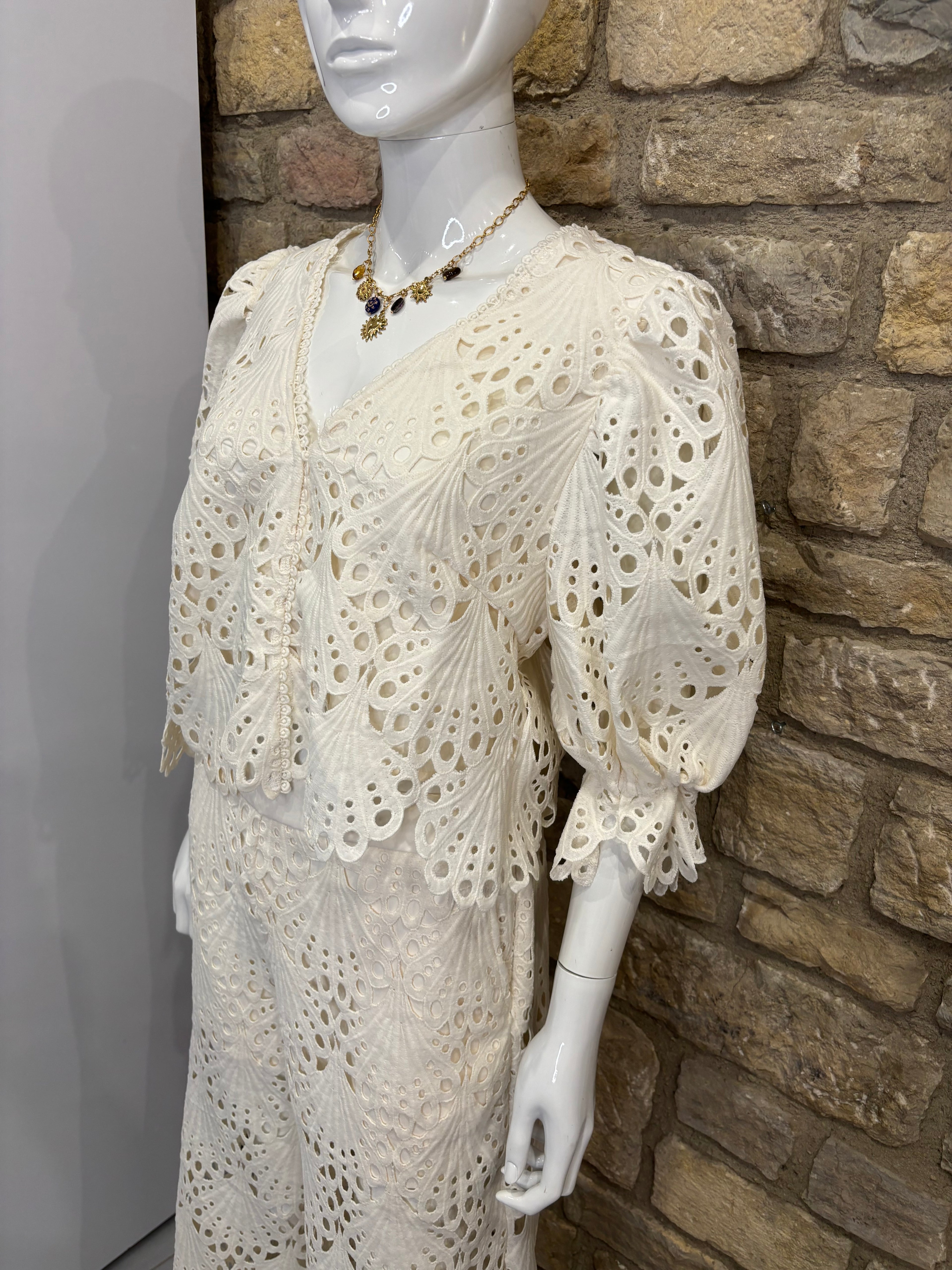 Ensemble Blouse et Pantalon guipure Selena Blanc