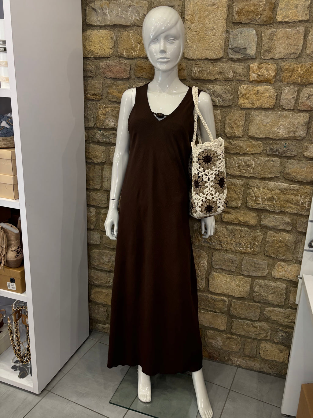 Robe longue fluide, poches,  choco