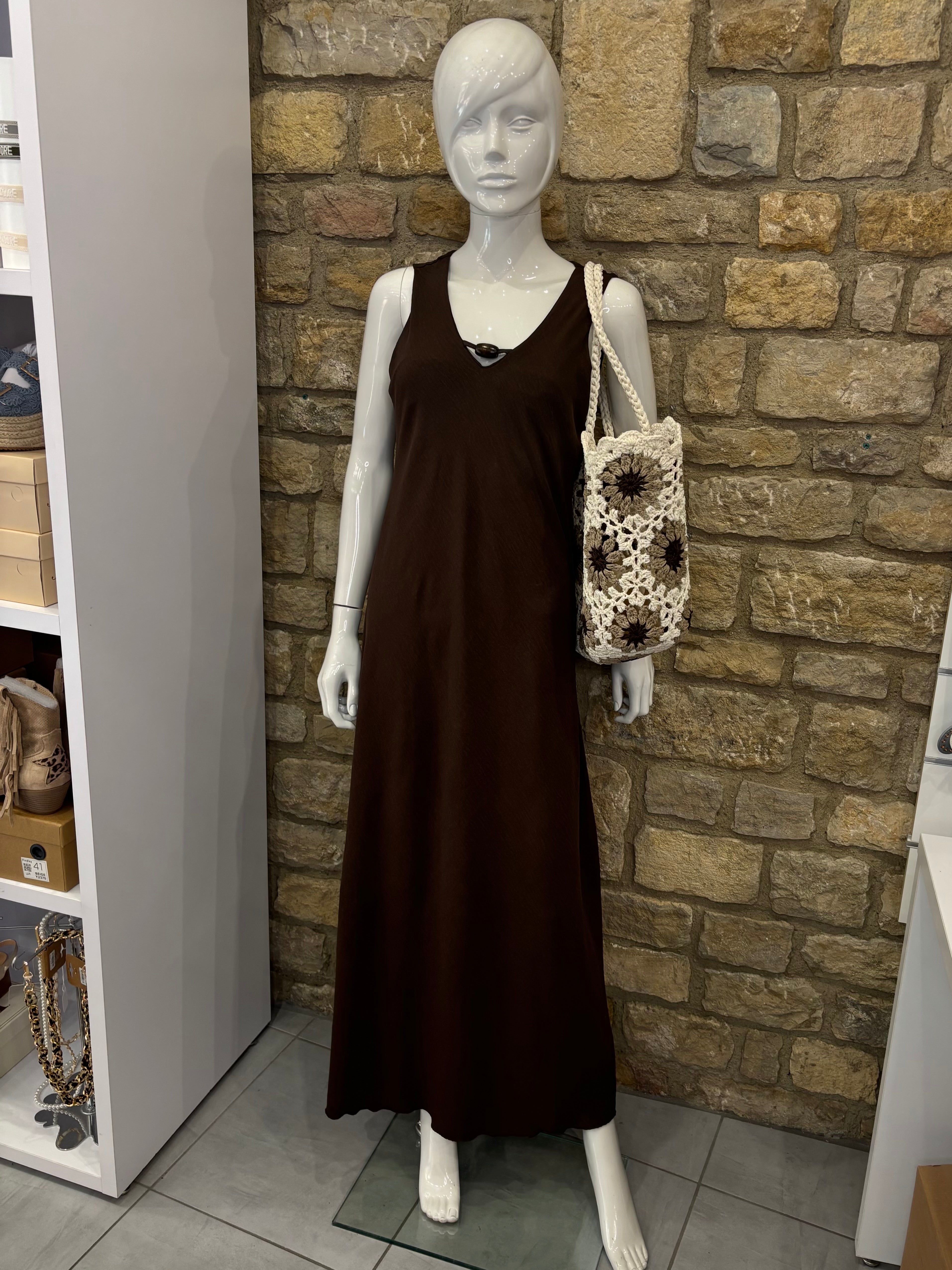 Robe longue fluide, poches,  choco