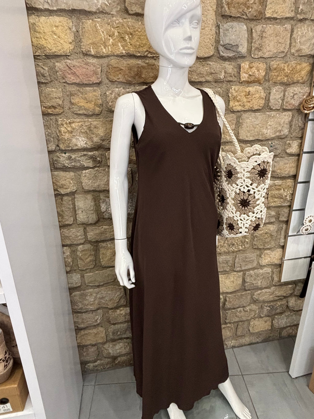 Robe longue fluide, poches,  choco
