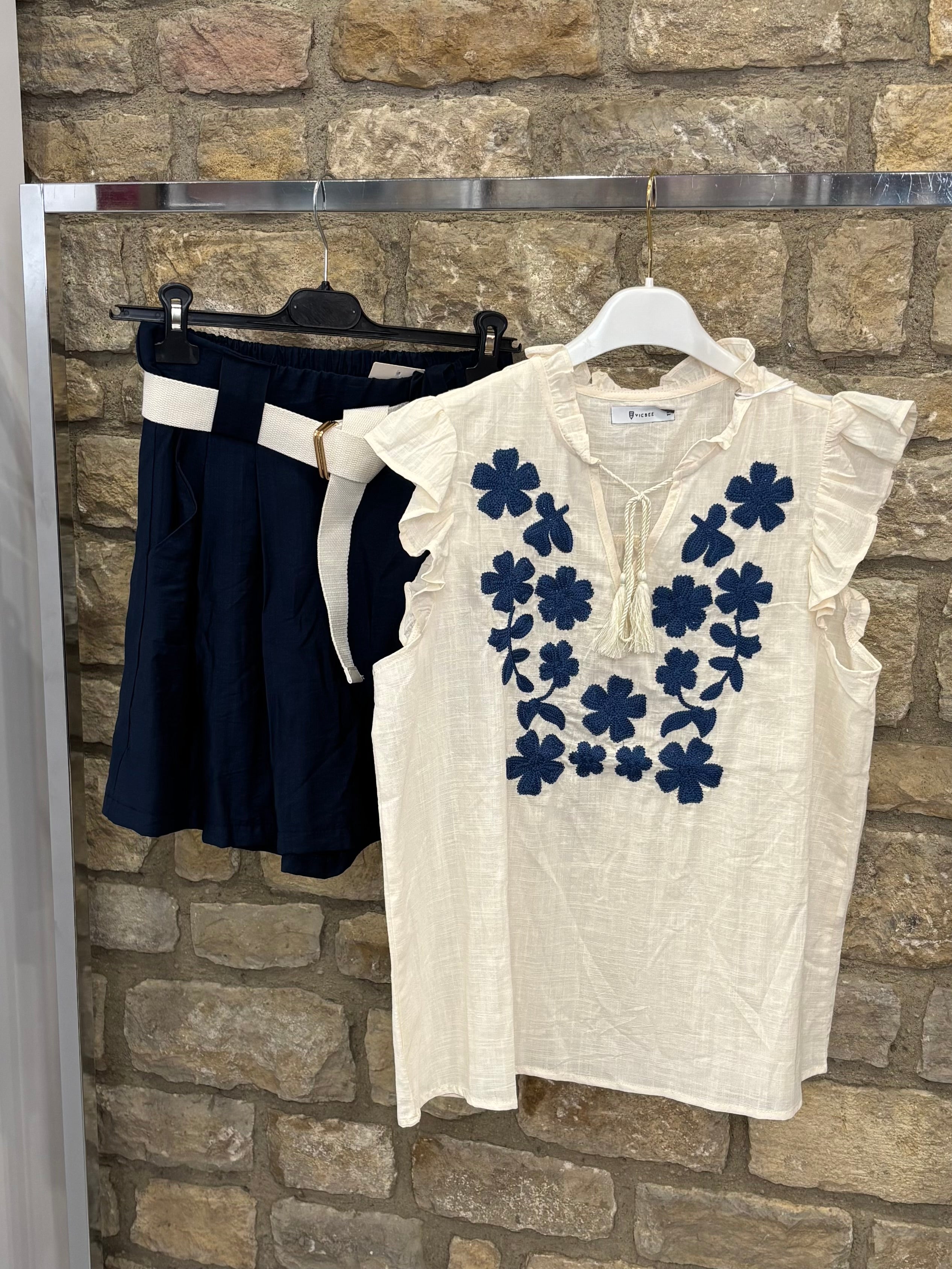 T-shirt broderie Bleu