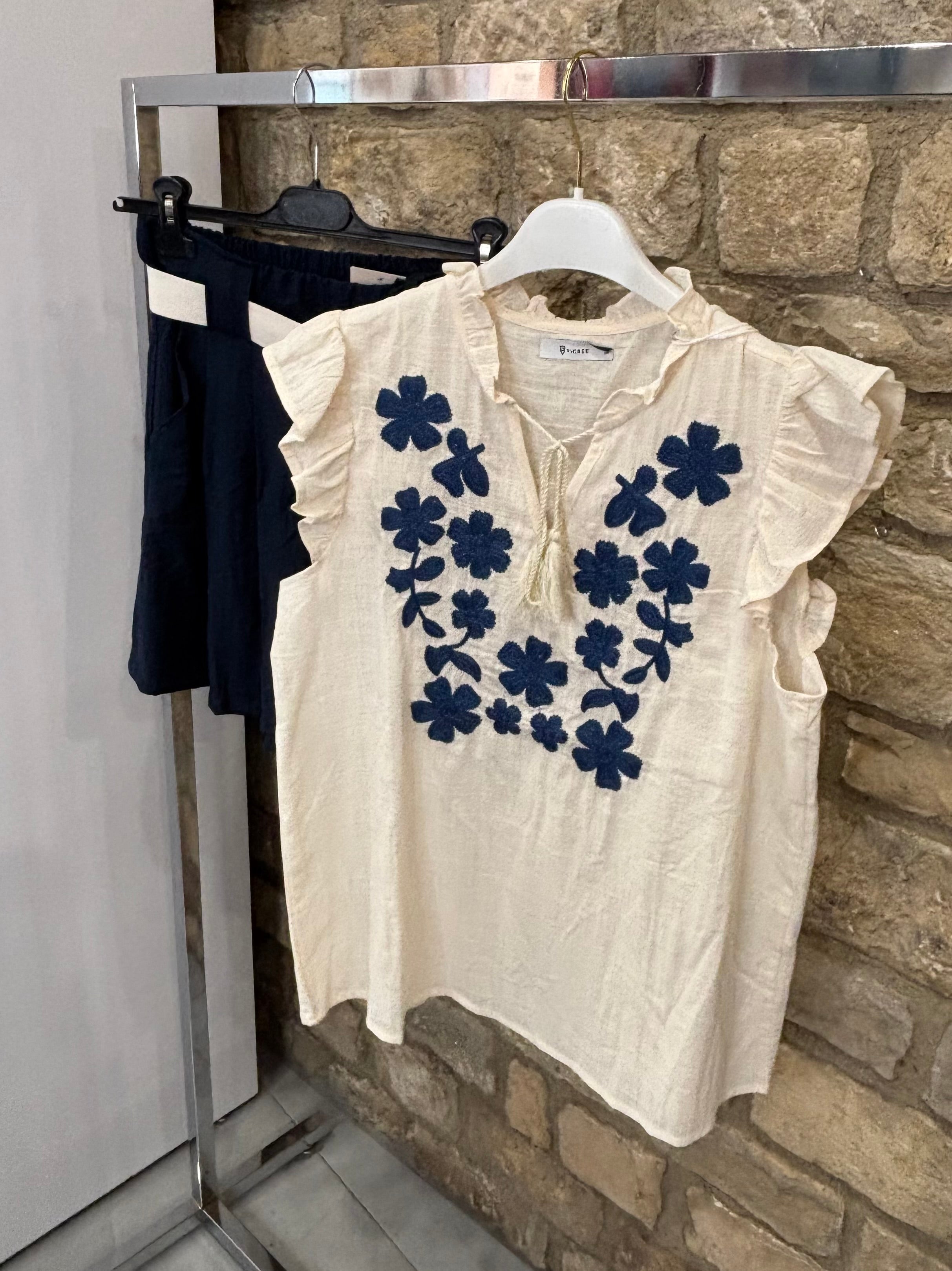 T-shirt broderie Bleu