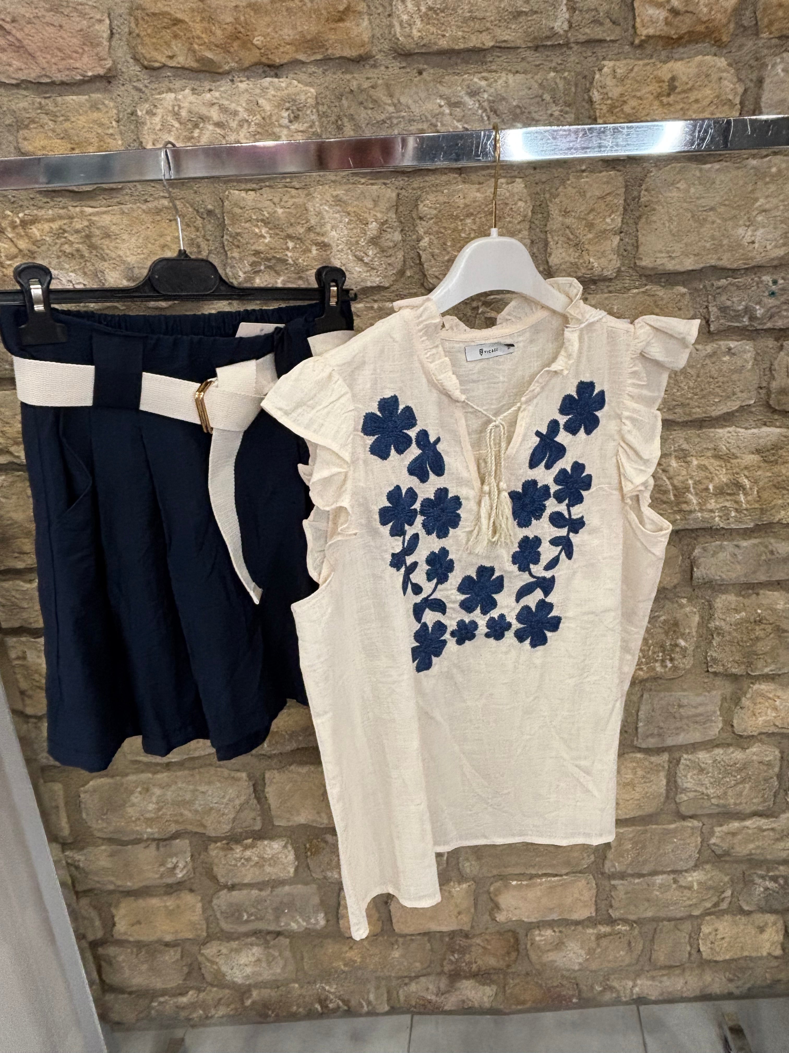 T-shirt broderie Bleu