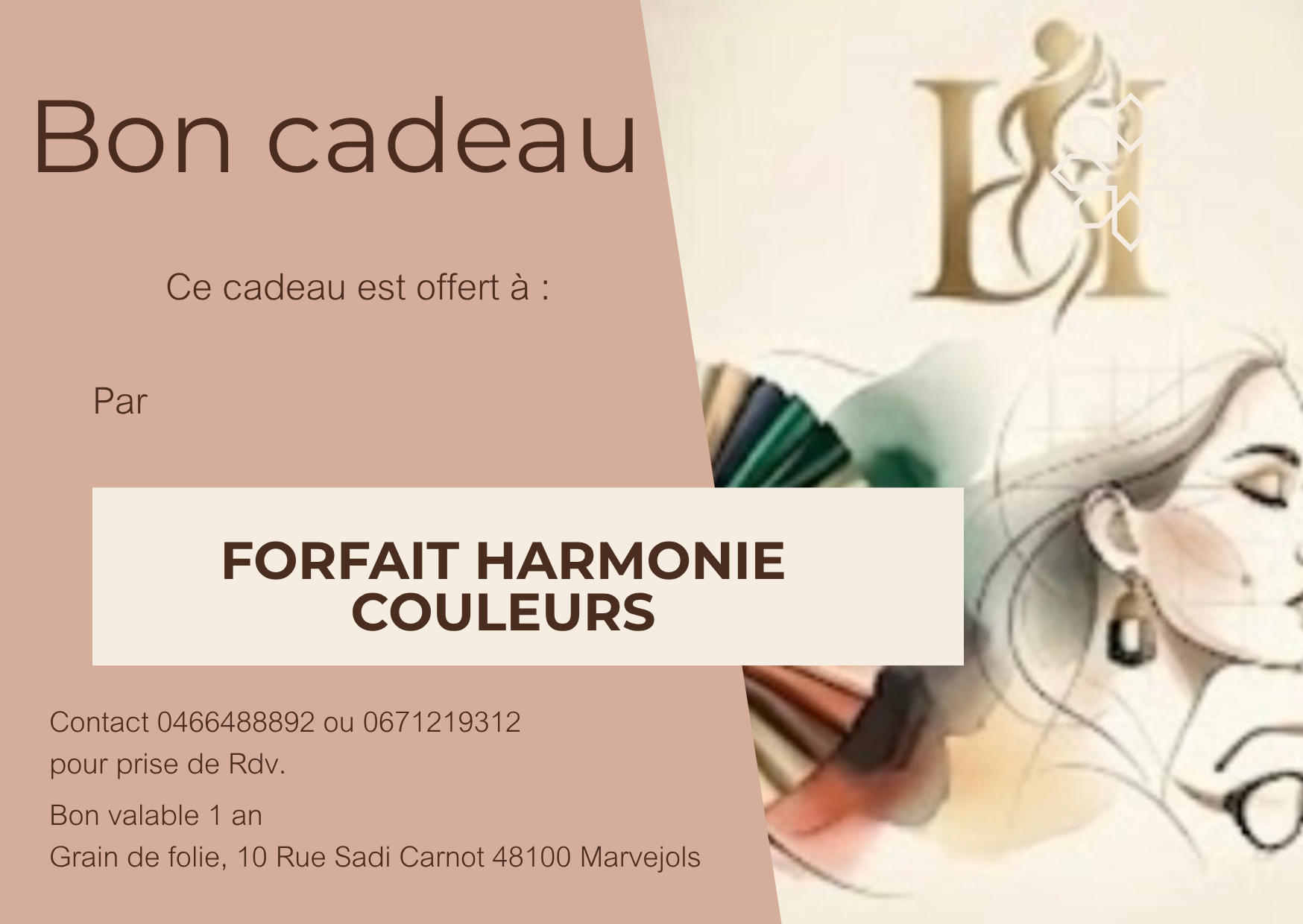 Carte cadeau -Forfait Harmonie Couleurs-